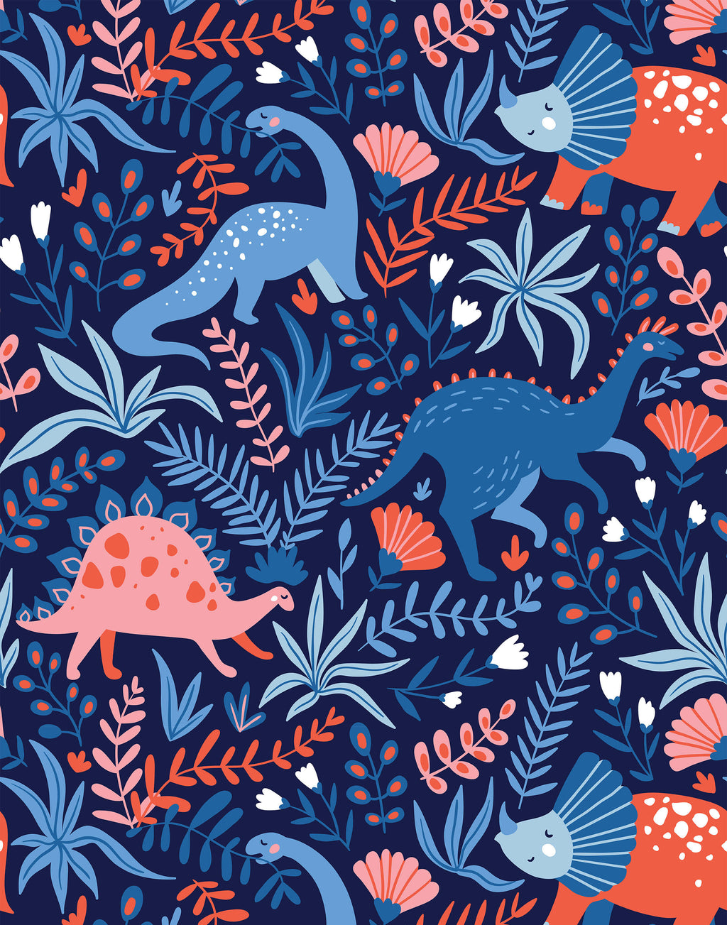 Roar Dinosaur Wallpaper with Botanicals