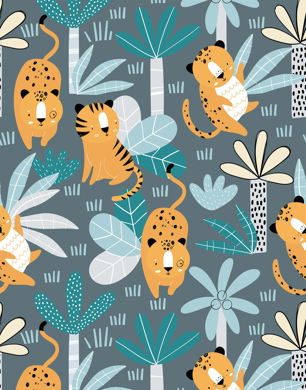 Jungle Wildlife Kids Wallpaper with Tigers and Leopards