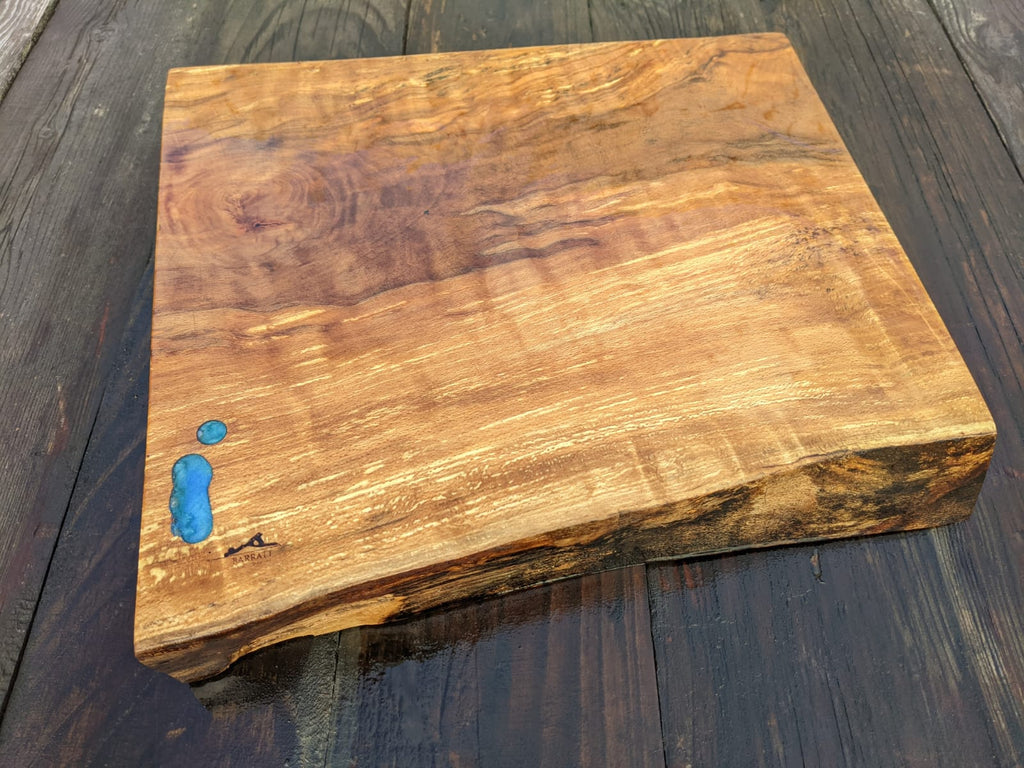 Beech Kitchen Board with Blue Epoxy Detail 40cm