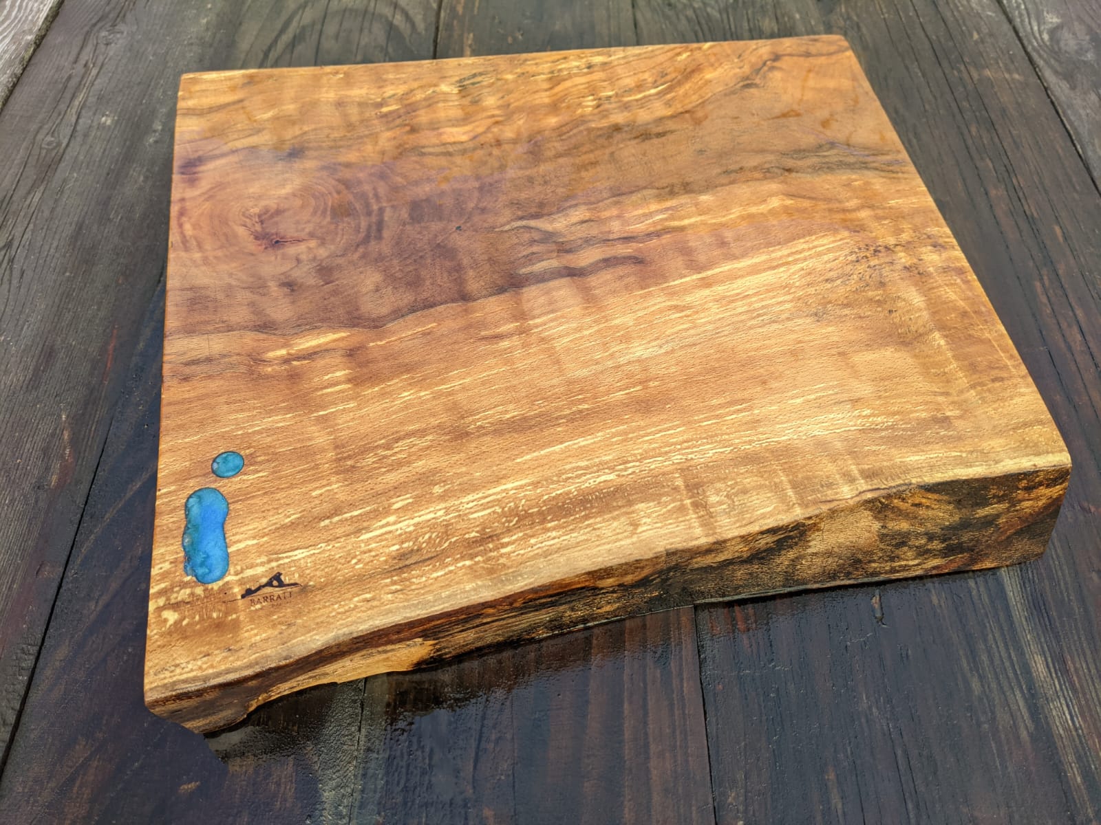 Beech Kitchen Board with Blue Epoxy Detail 40cm