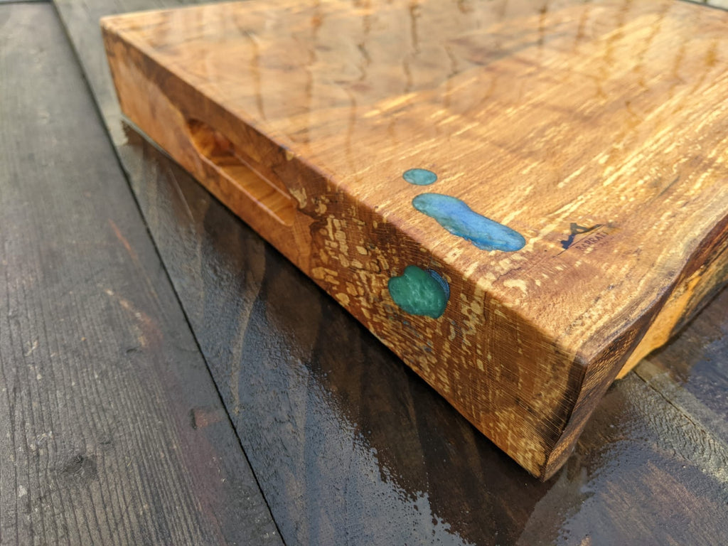 Beech Kitchen Board with Blue Epoxy Detail 40cm