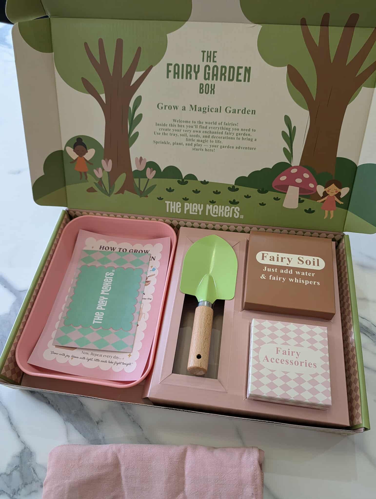 Fairy Garden Starter Kit with Apron, Tray, Shovel, Fairies, Soil and Seeds