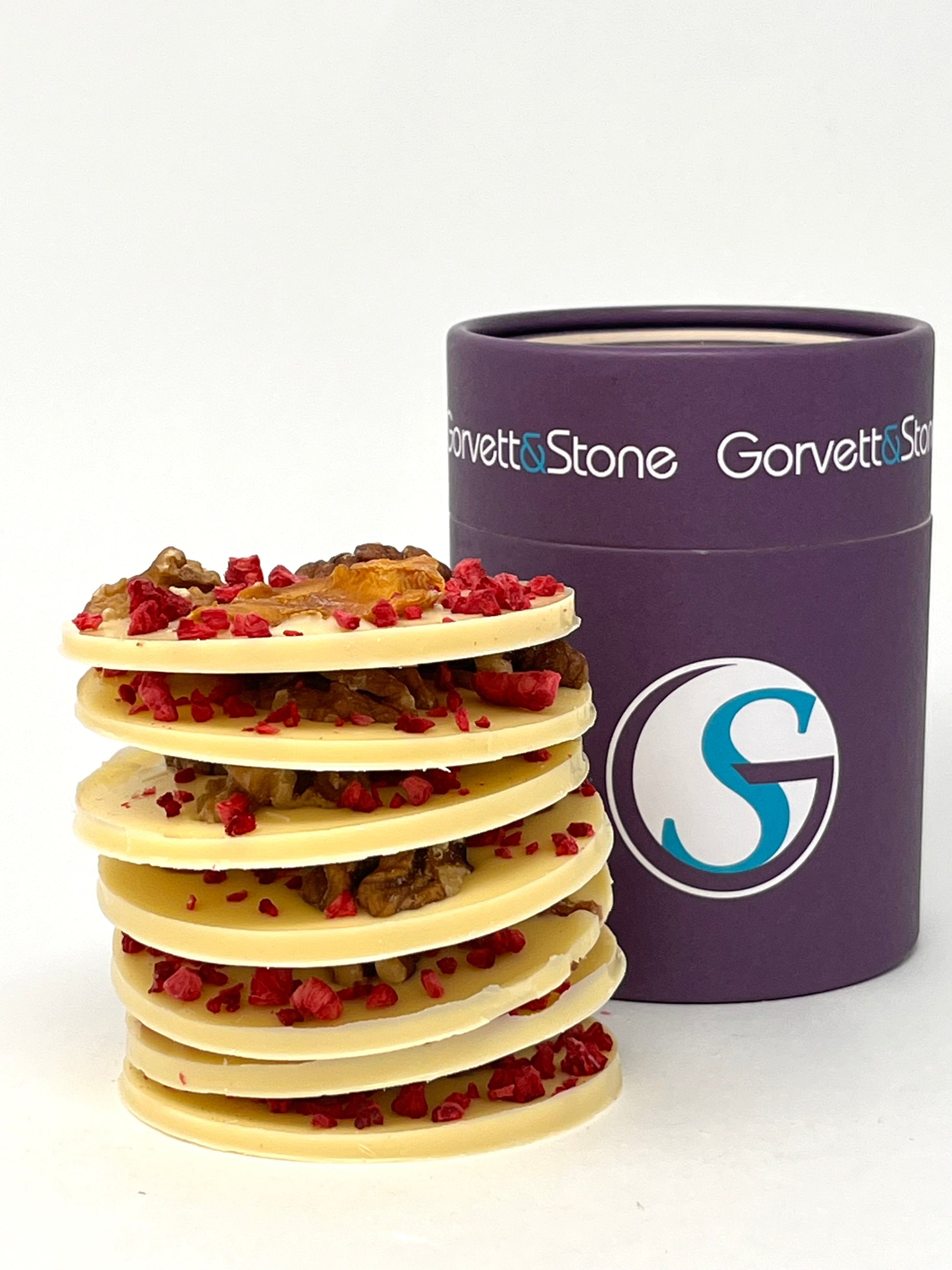 Handmade Giant White Chocolate Mendiants with Raspberries, Mango and Walnuts