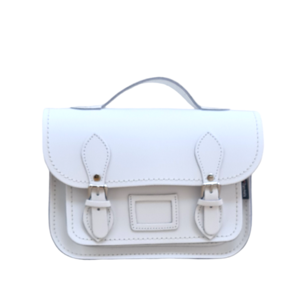 White Leather Midi Satchel