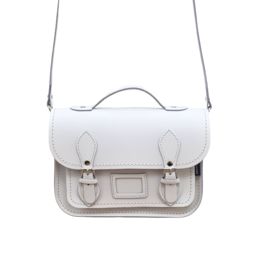 White Leather Midi Satchel