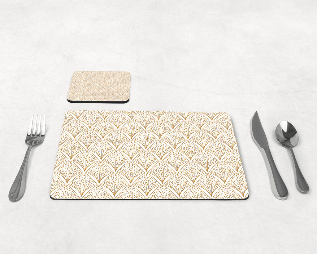 White and Gold Retro Geometric Placemats Set of 4 or 6