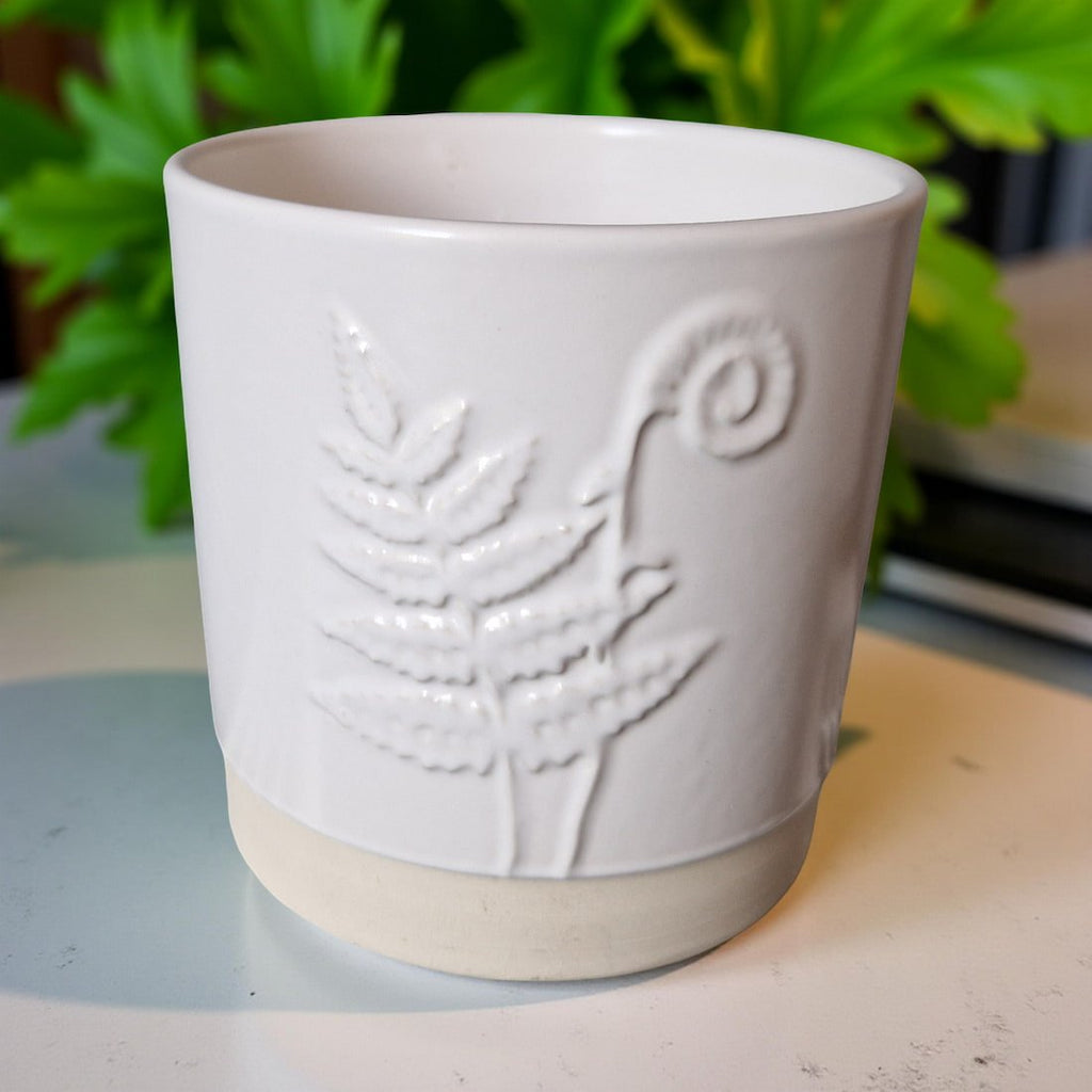 Three Wick Candle in White Ceramic Fern Pot