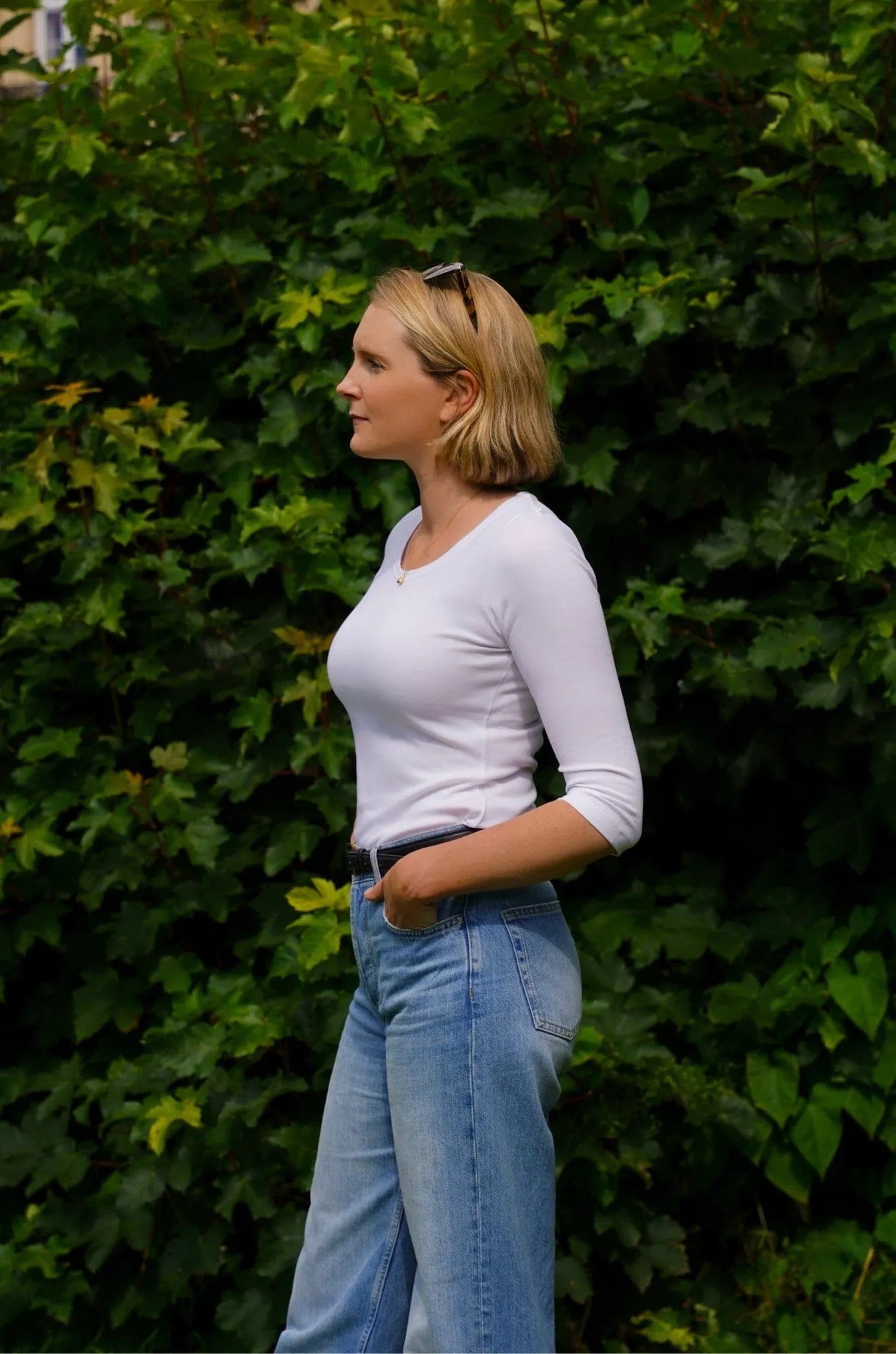 Three Quarter Sleeve Scoop Neck Cotton Modal Blend Tee