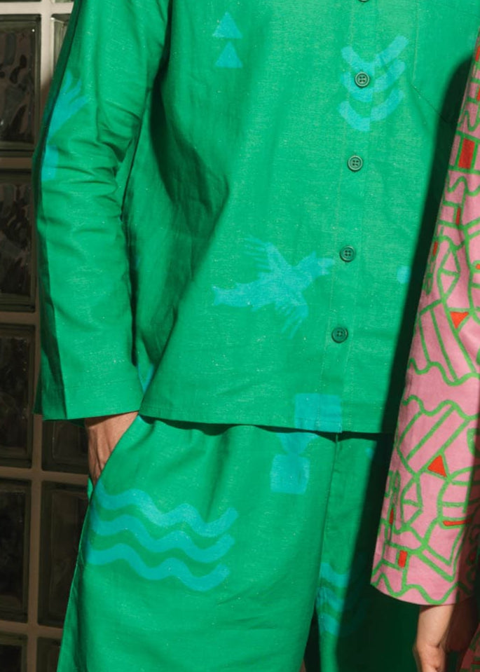 Organic Cotton and Linen Balloon Trousers in Meadow Flow