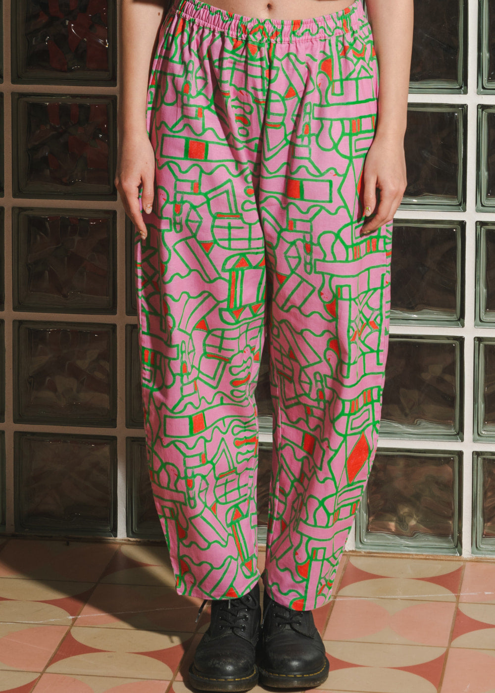 Organic Cotton and Linen Balloon Trousers in Blush Horizon