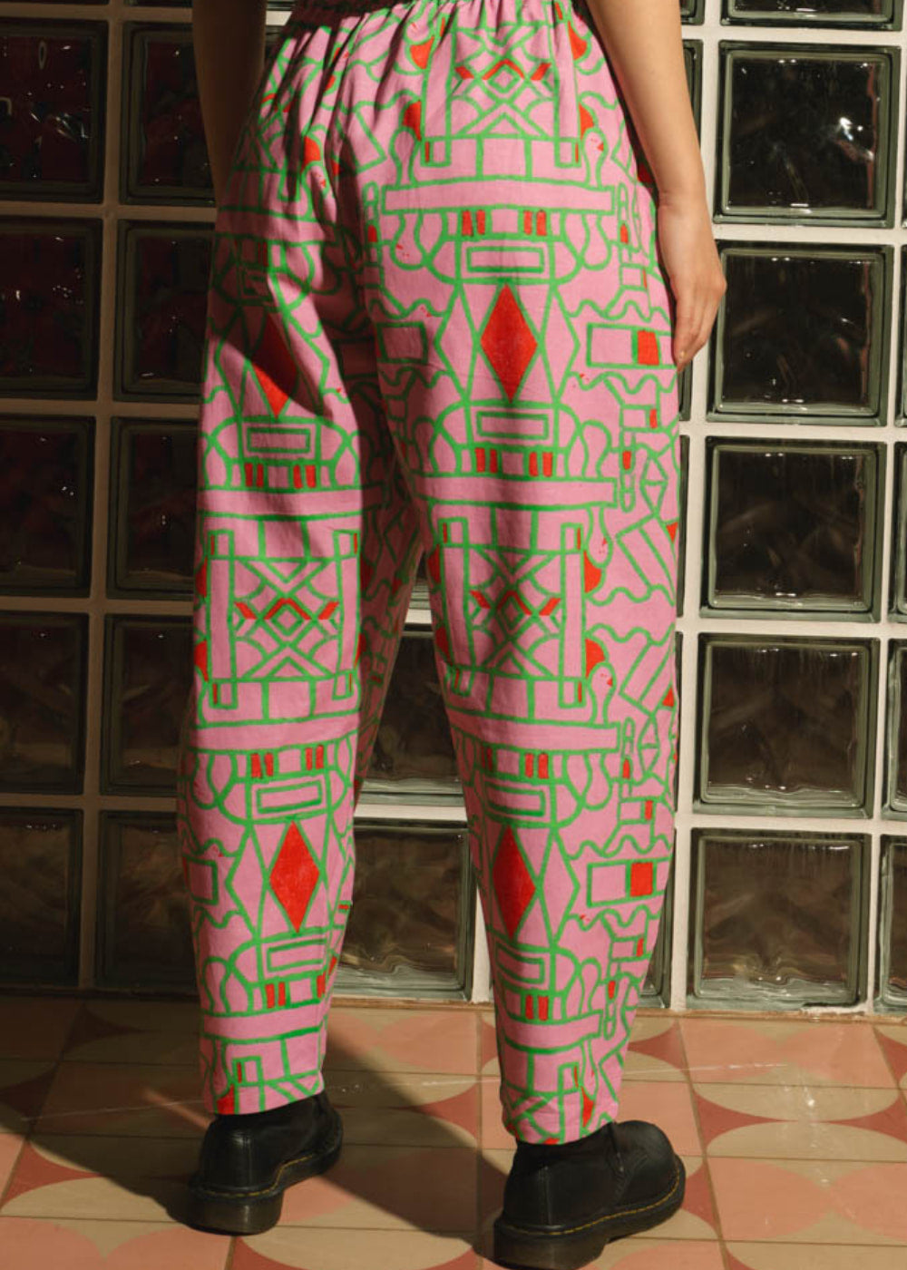 Organic Cotton and Linen Balloon Trousers in Blush Horizon