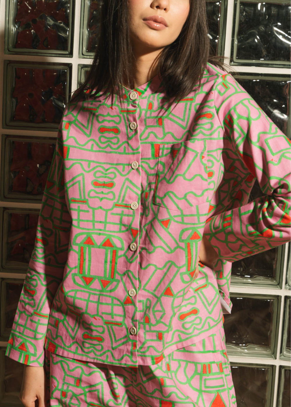 Organic Cotton Linen Shirt in Blush Horizon