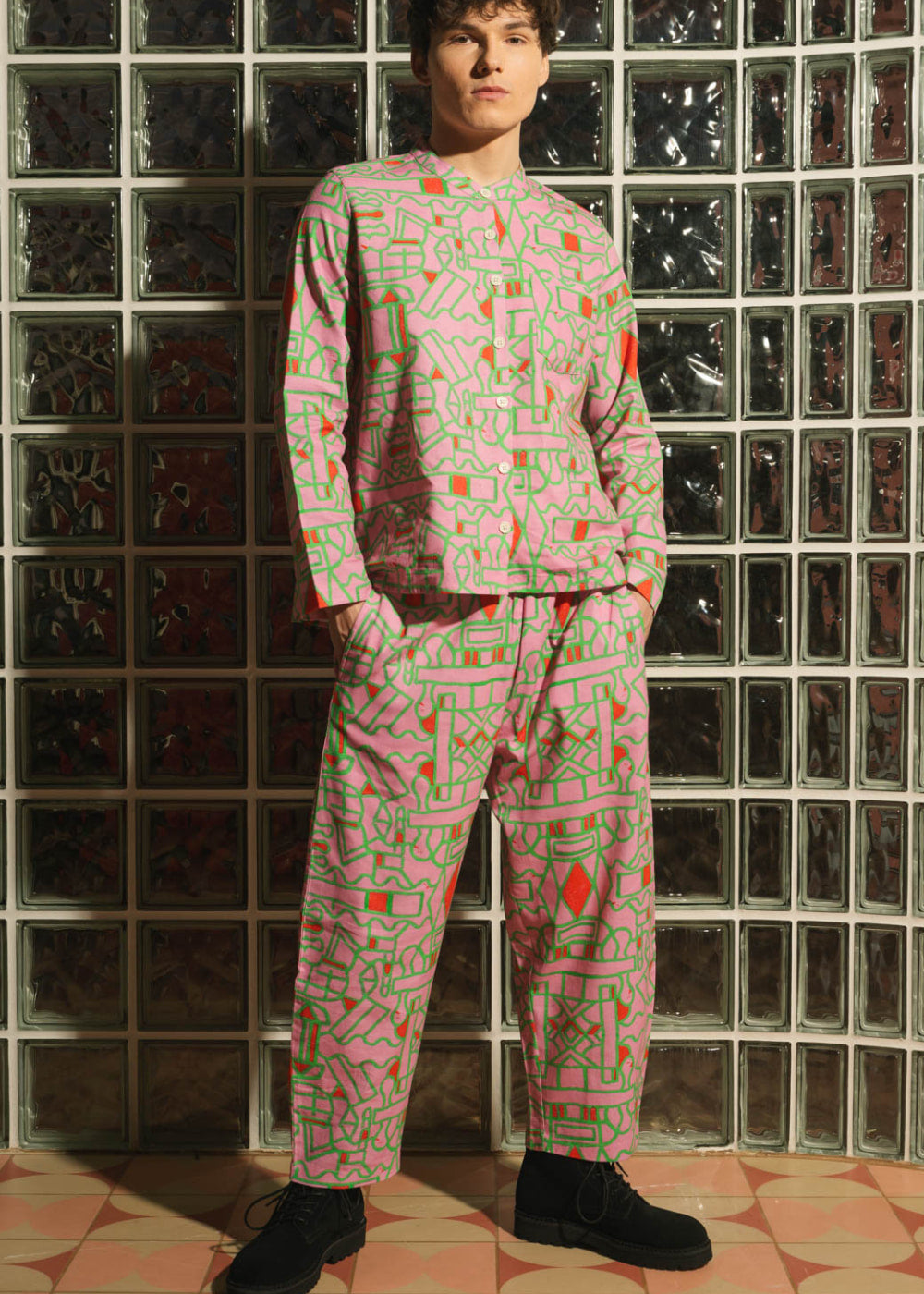 Organic Cotton and Linen Balloon Trousers in Blush Horizon