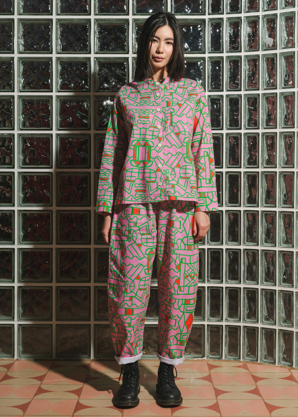 Organic Cotton and Linen Balloon Trousers in Blush Horizon