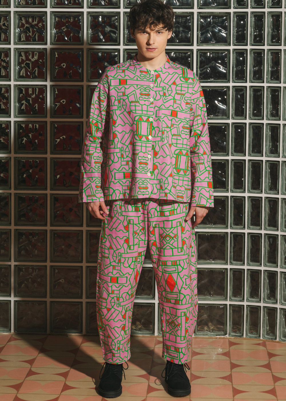 Organic Cotton Linen Shirt in Blush Horizon