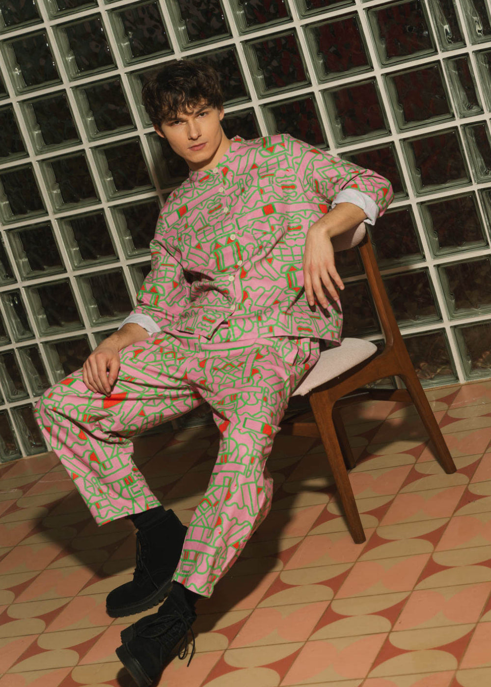 Organic Cotton Linen Shirt in Blush Horizon