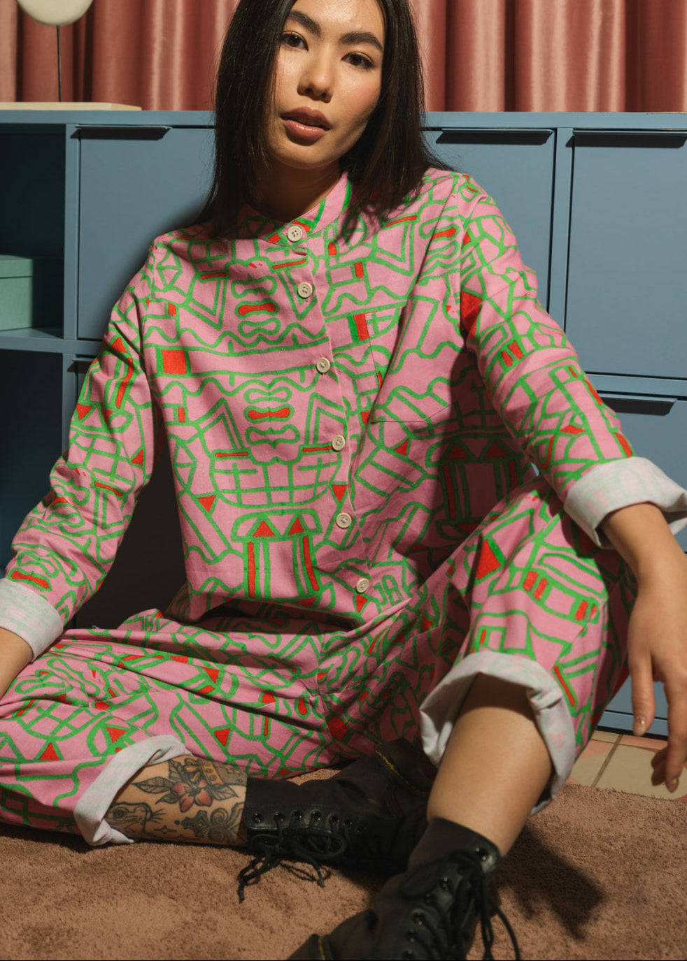 Organic Cotton Linen Shirt in Blush Horizon