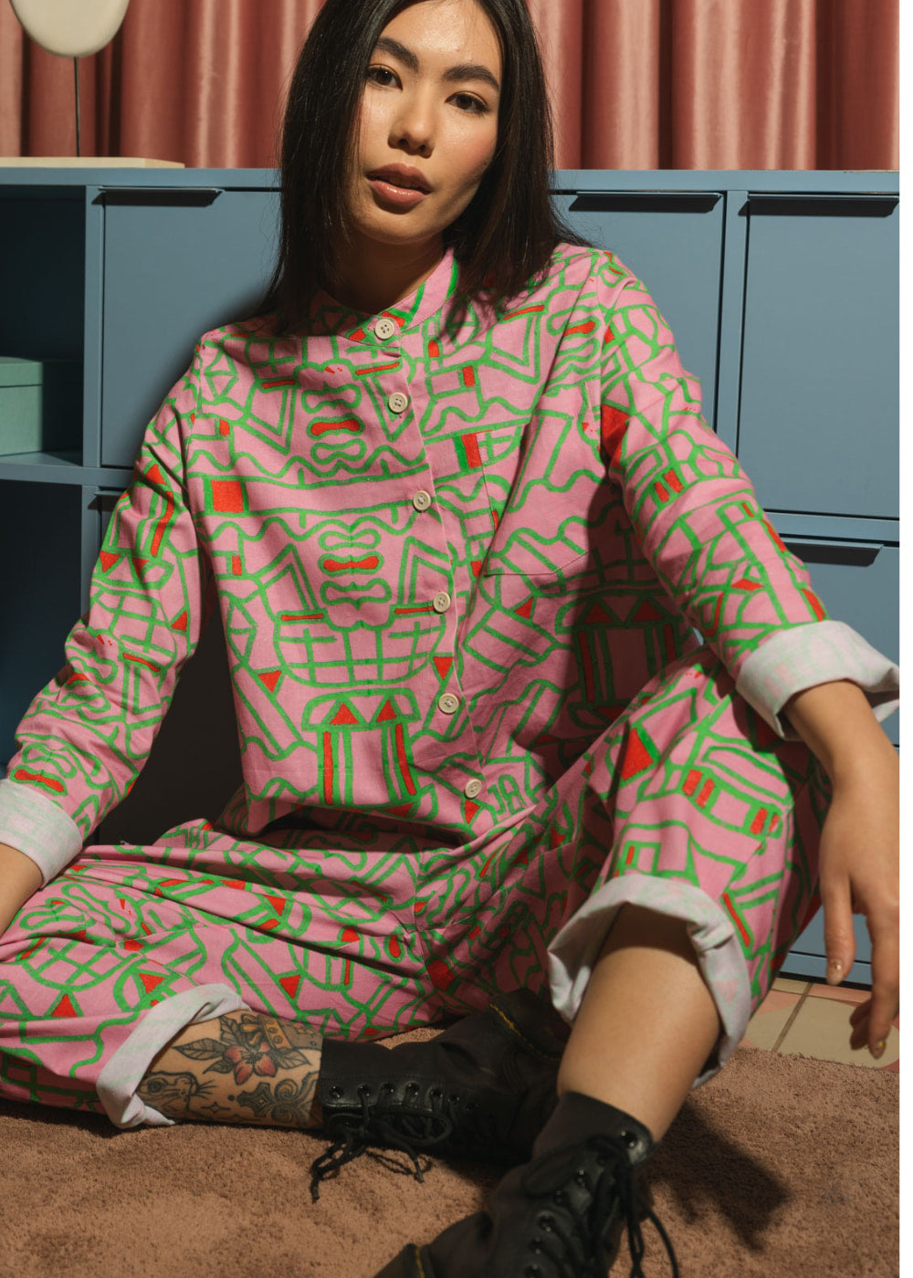 Organic Cotton and Linen Balloon Trousers in Blush Horizon