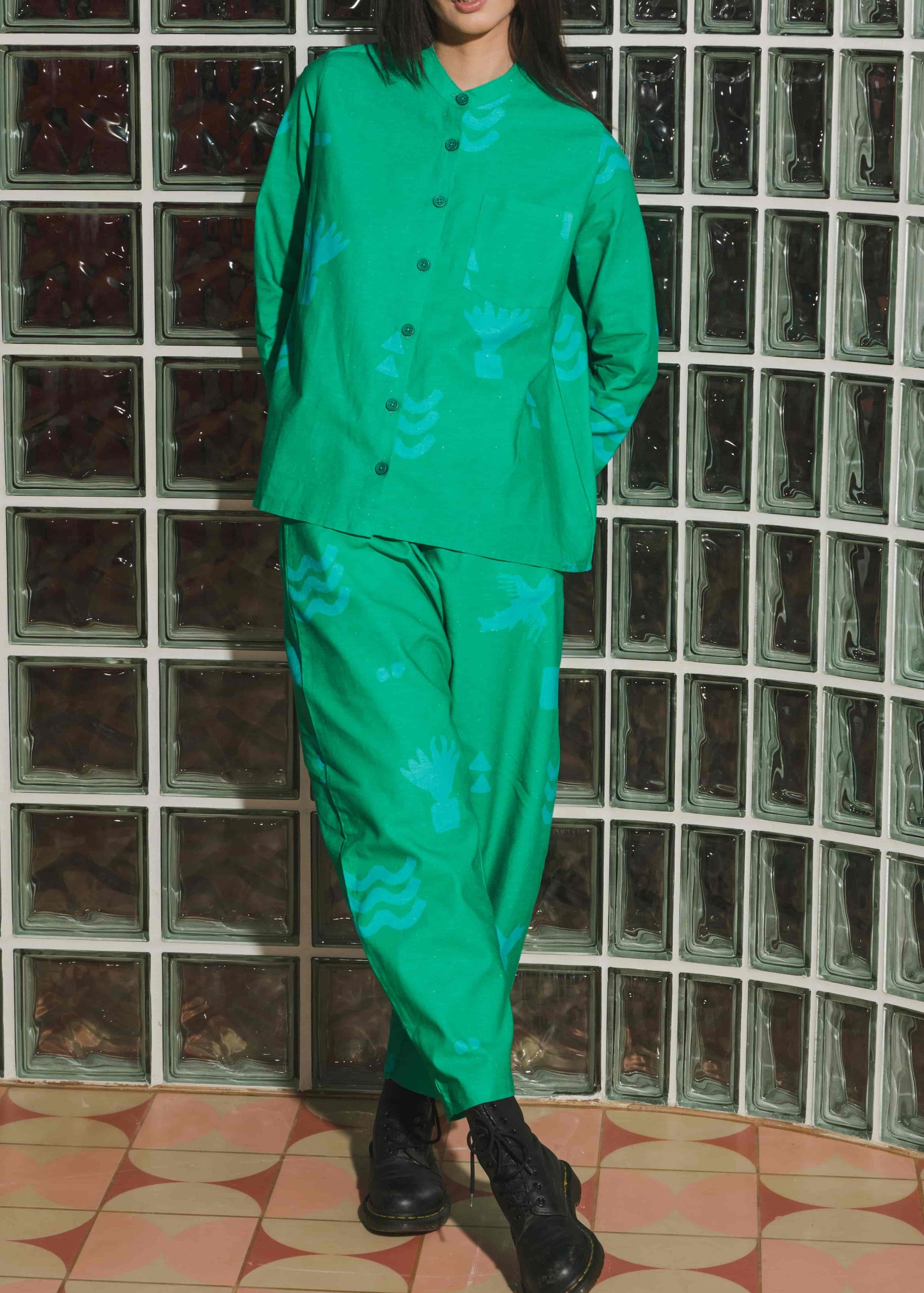 Organic Cotton and Linen Balloon Trousers in Meadow Flow