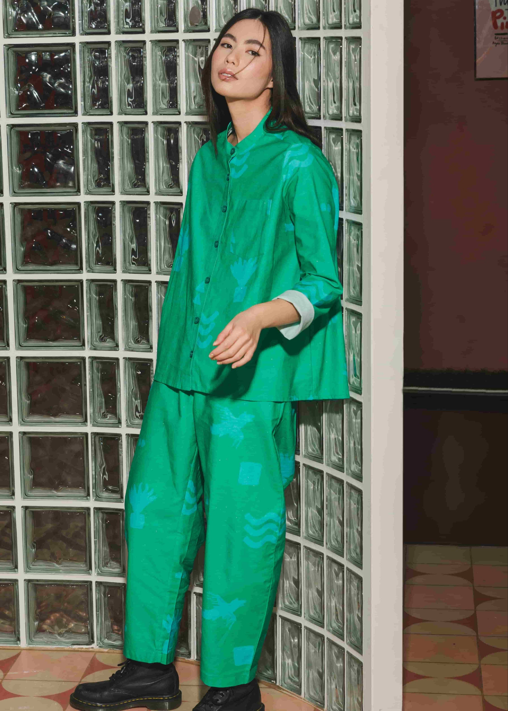 Organic Cotton and Linen Balloon Trousers in Meadow Flow