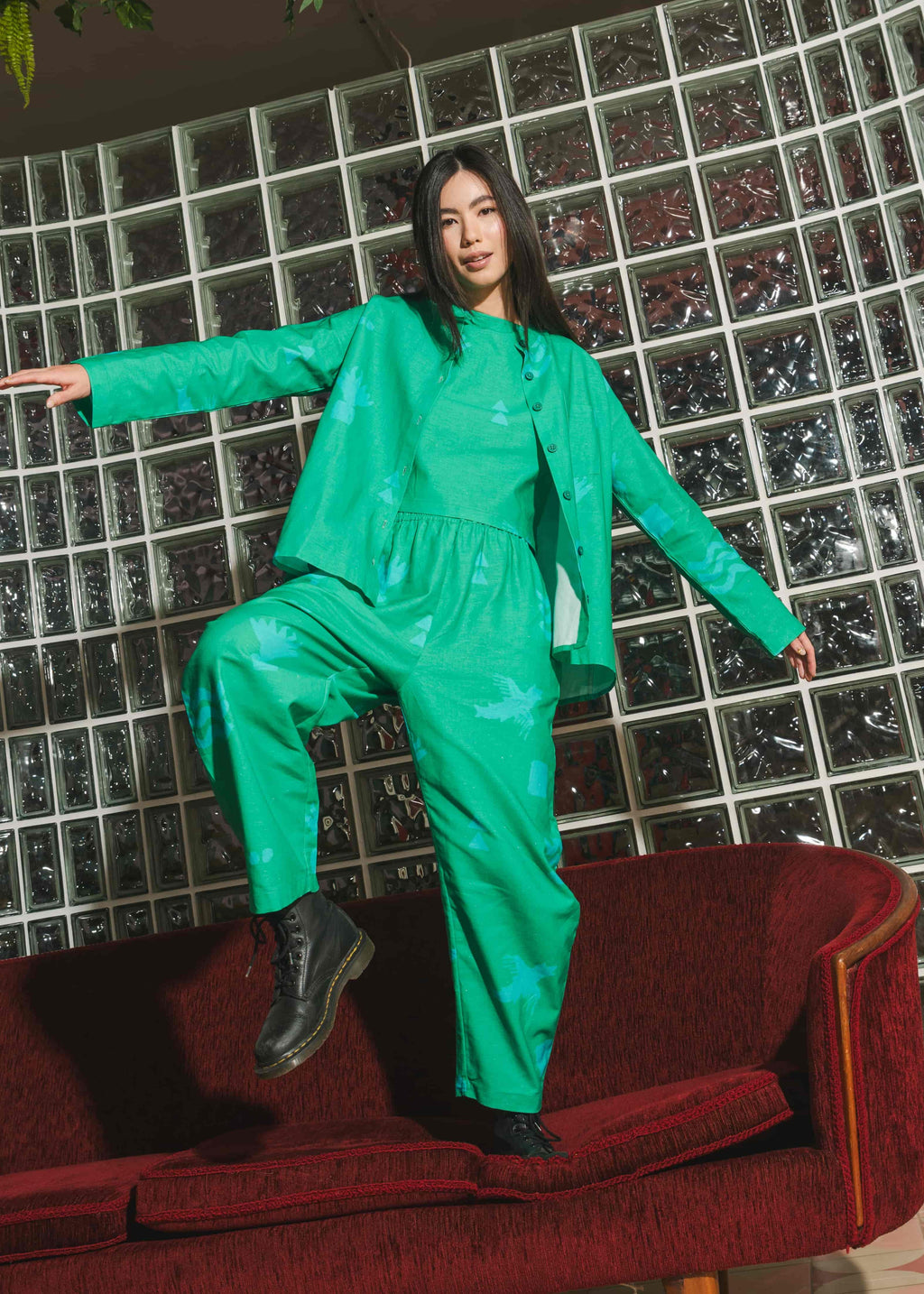 Organic Cotton and Linen Balloon Trousers in Meadow Flow