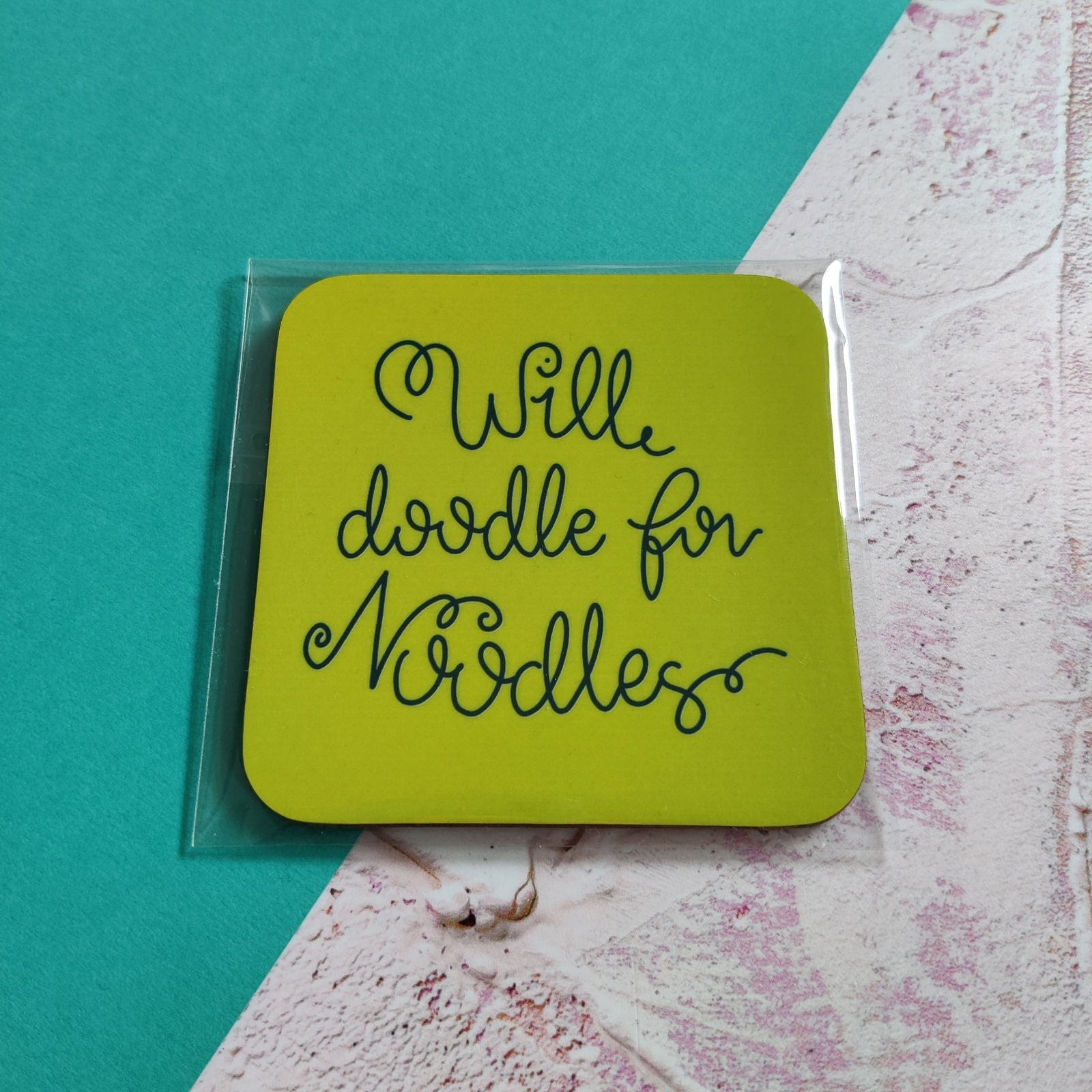 Will Doodle for Noodles Square Coaster