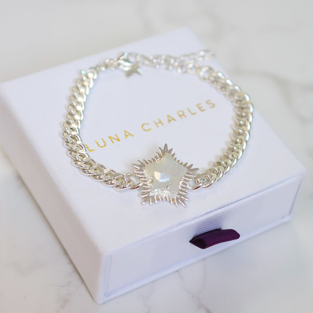 Willa Moonstone Spiky Star Bracelet in 925 Sterling Silver