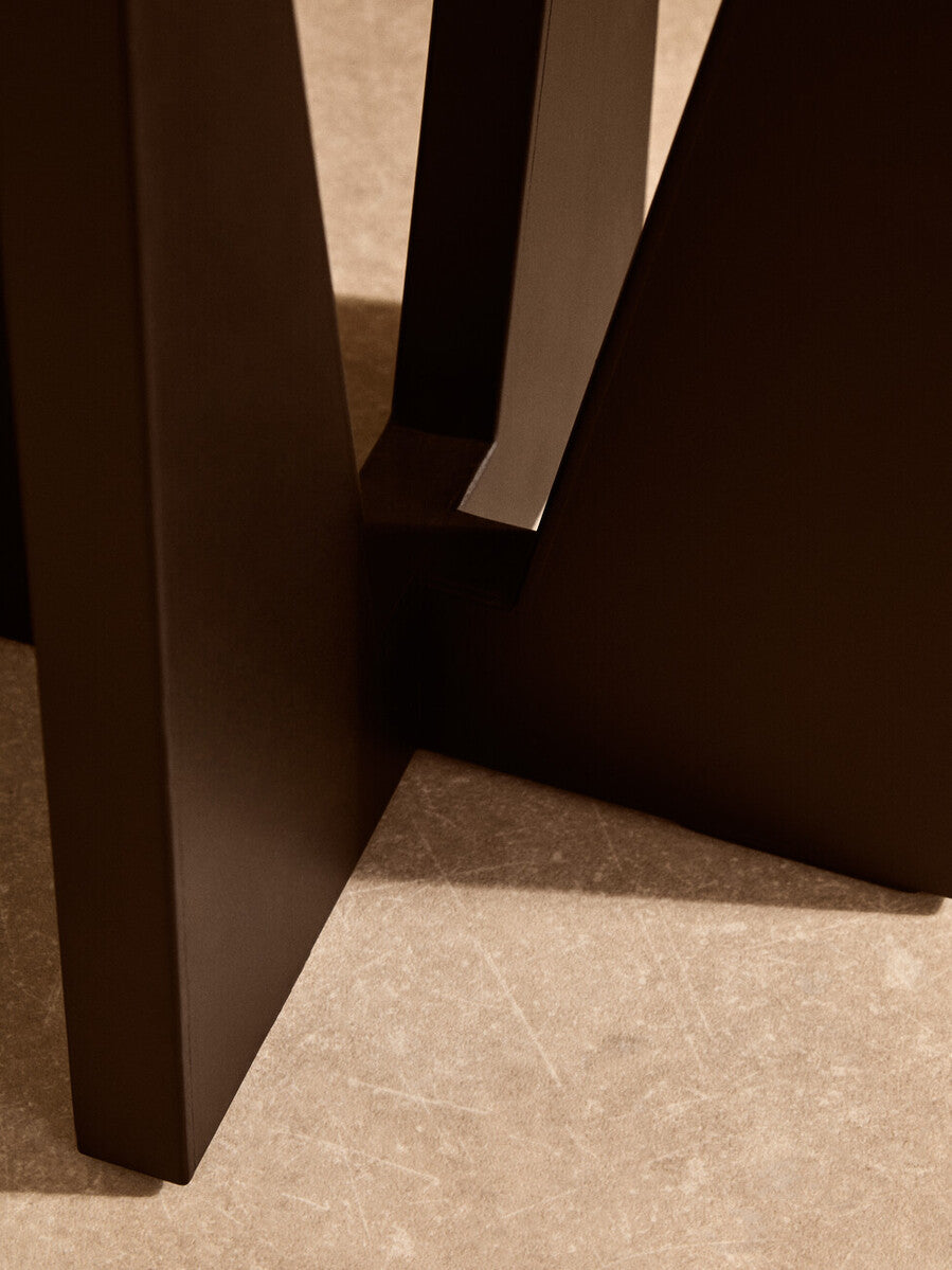 Cream Travertine Top Side Table with Brown Acacia Wood Geometric Frame