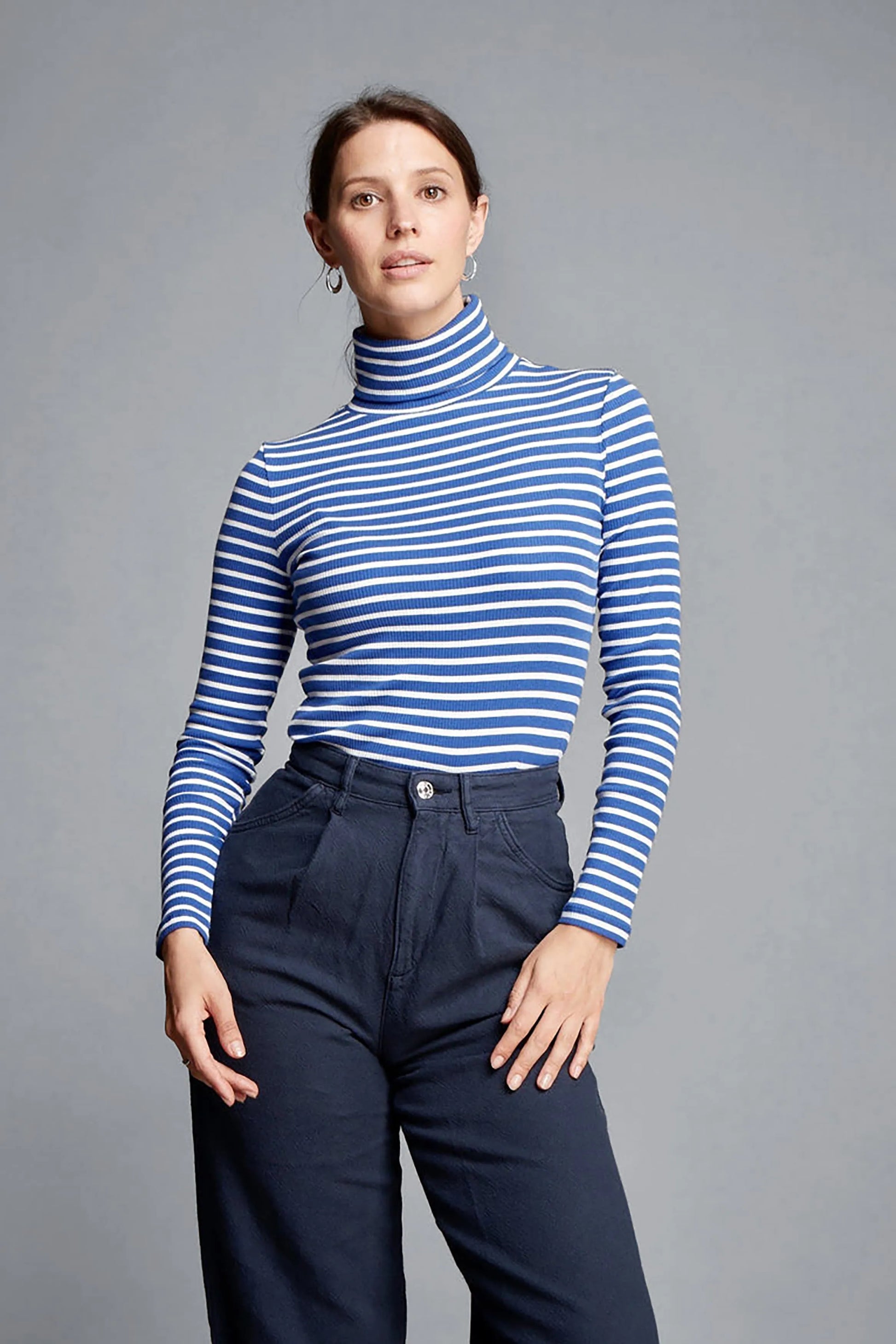 Striped Cotton Roll Neck Long Sleeve