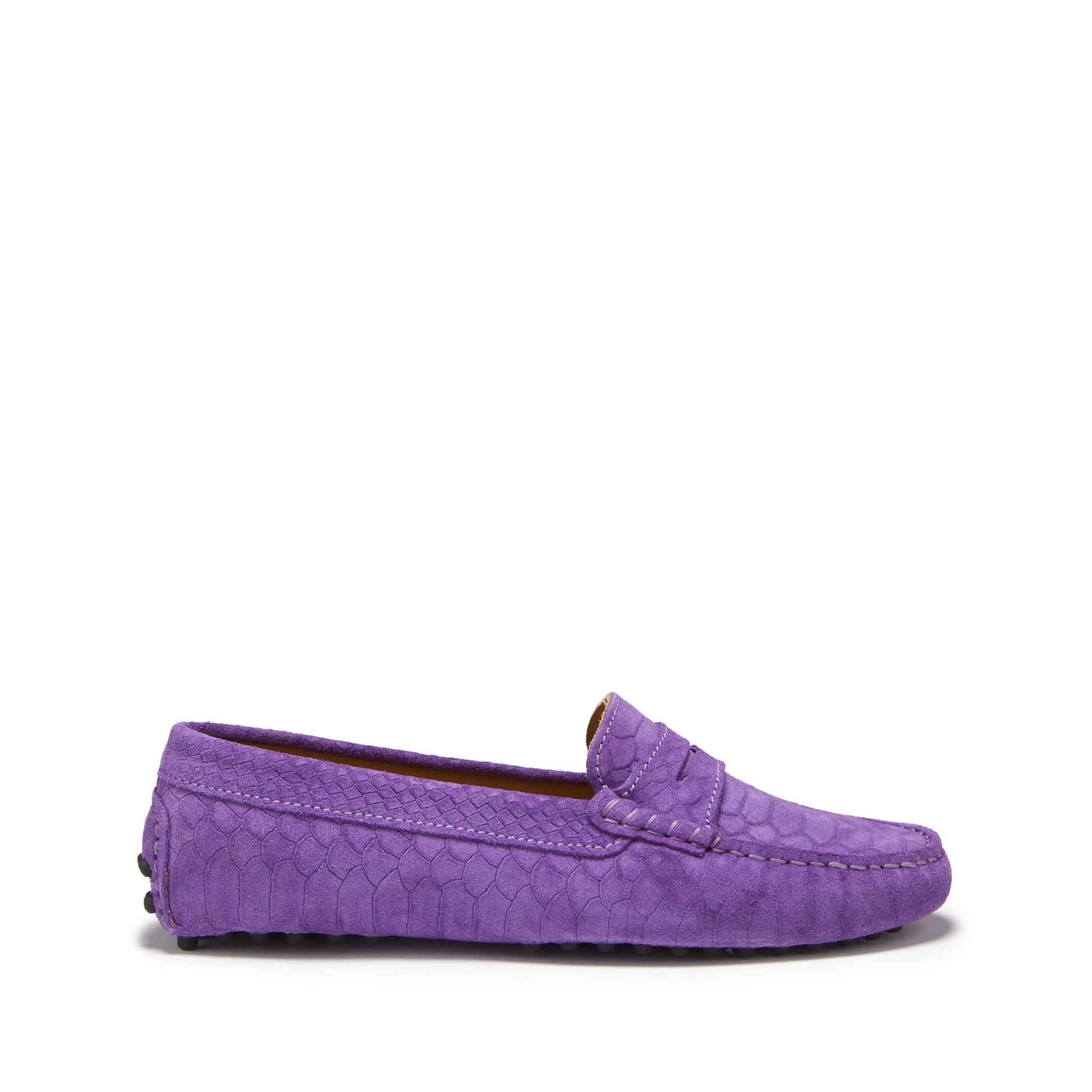 Women's Purple Penny Driving Loafers in Embossed Suede