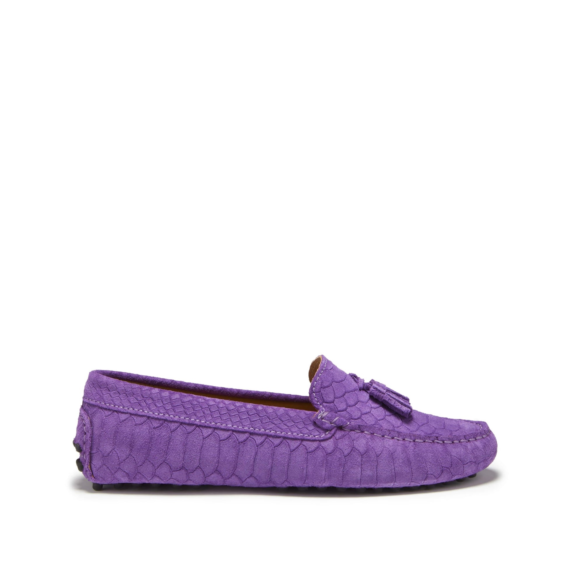 Women's Purple Tasselled Driving Loafers in Embossed Suede