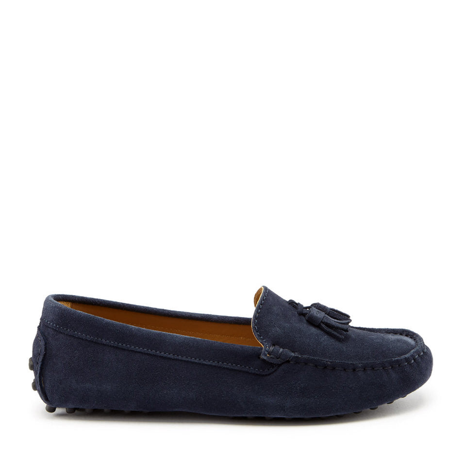 Women's Navy Blue Suede Tasselled Driving Loafers