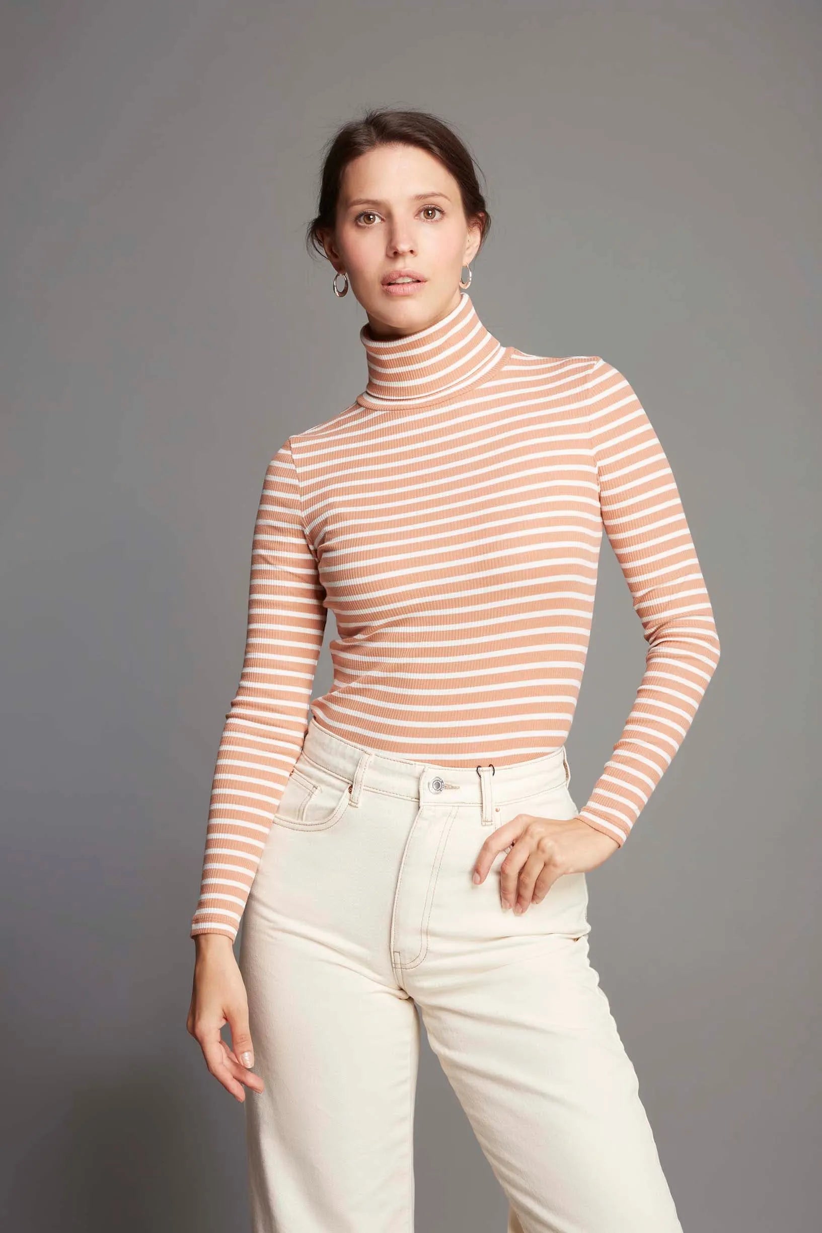 Striped Cotton Roll Neck Long Sleeve