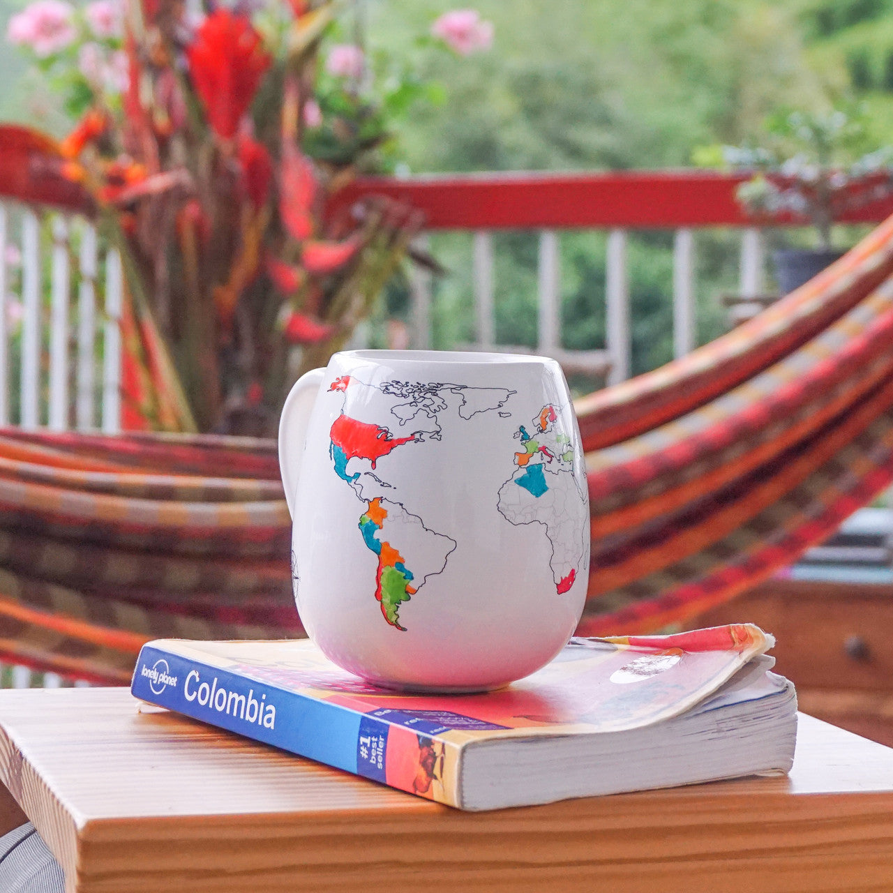 World Map Colour In Mug with Ceramic Pen