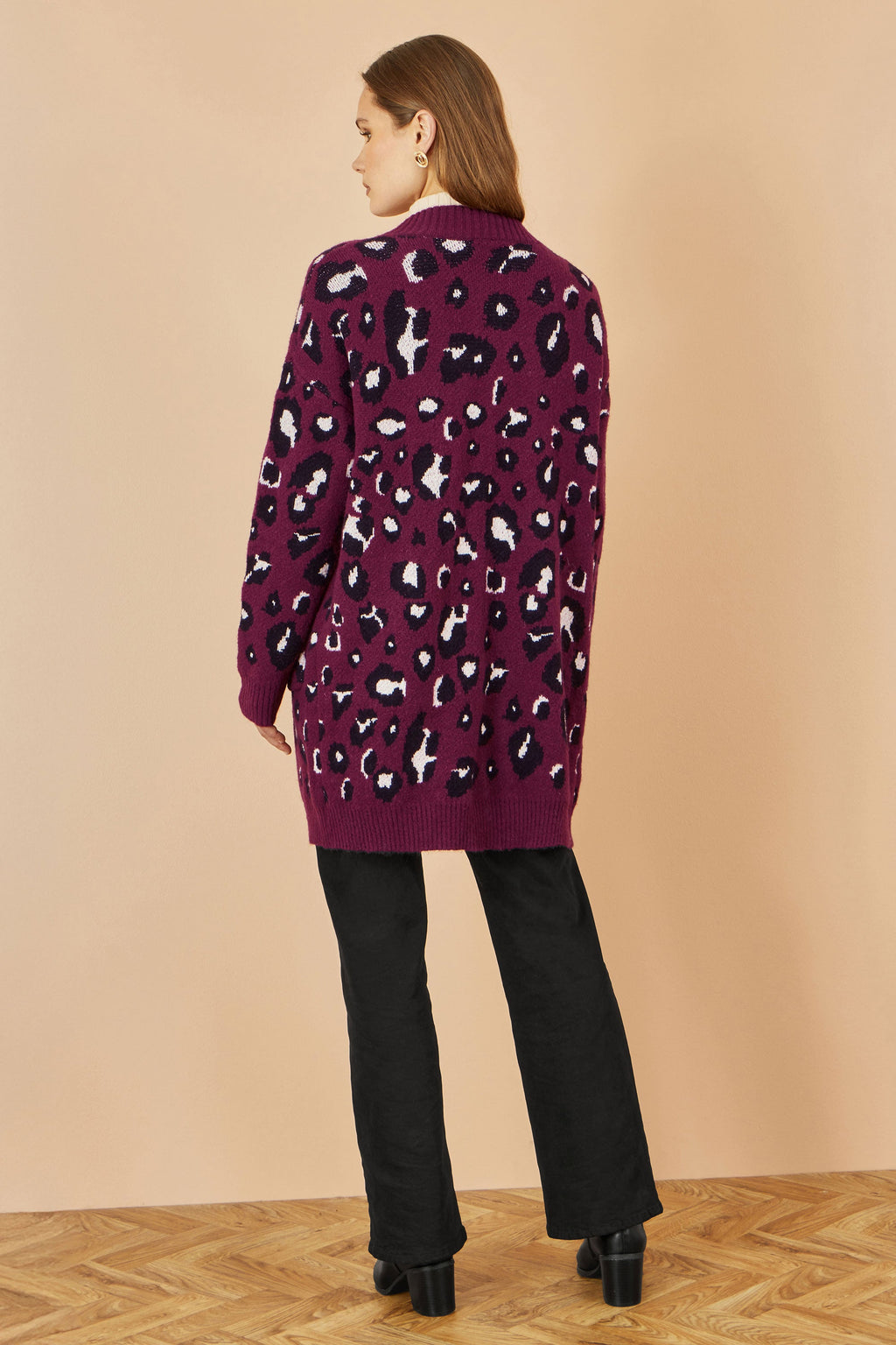 Burgundy Animal Intarsia Long Cardigan