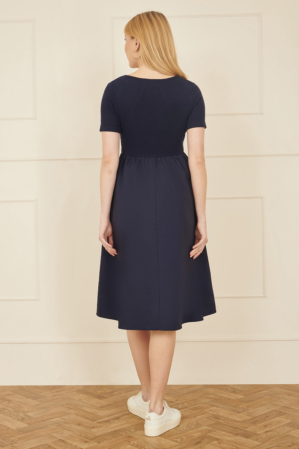 Yumi Navy Jersey Top and Cotton Midi Dress