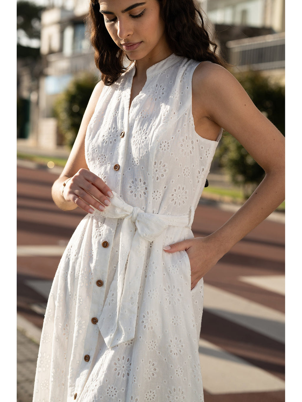 Yumi White Flower Broderie Anglaise Cotton Shirt Dress