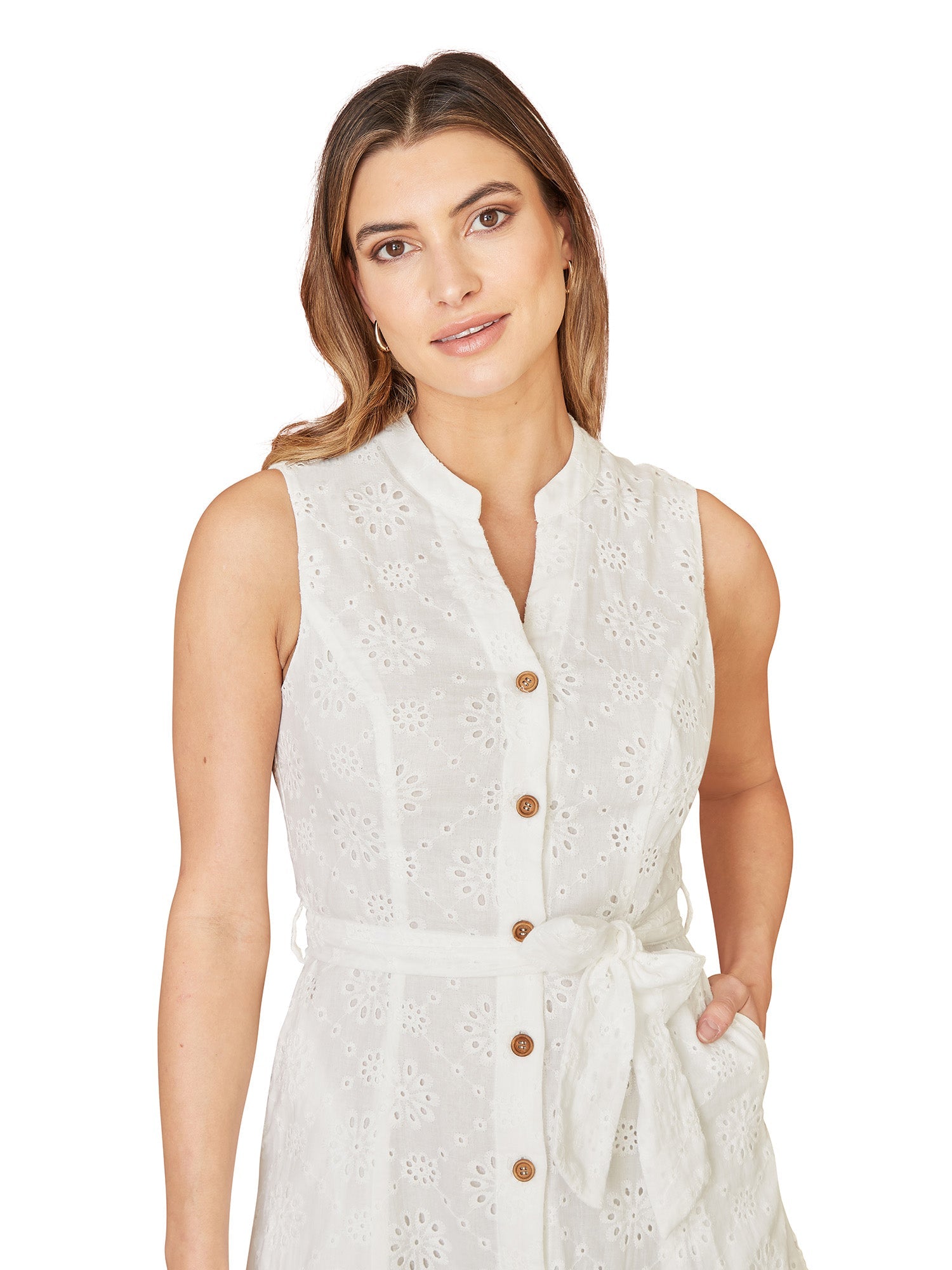 Yumi White Flower Broderie Anglaise Cotton Shirt Dress