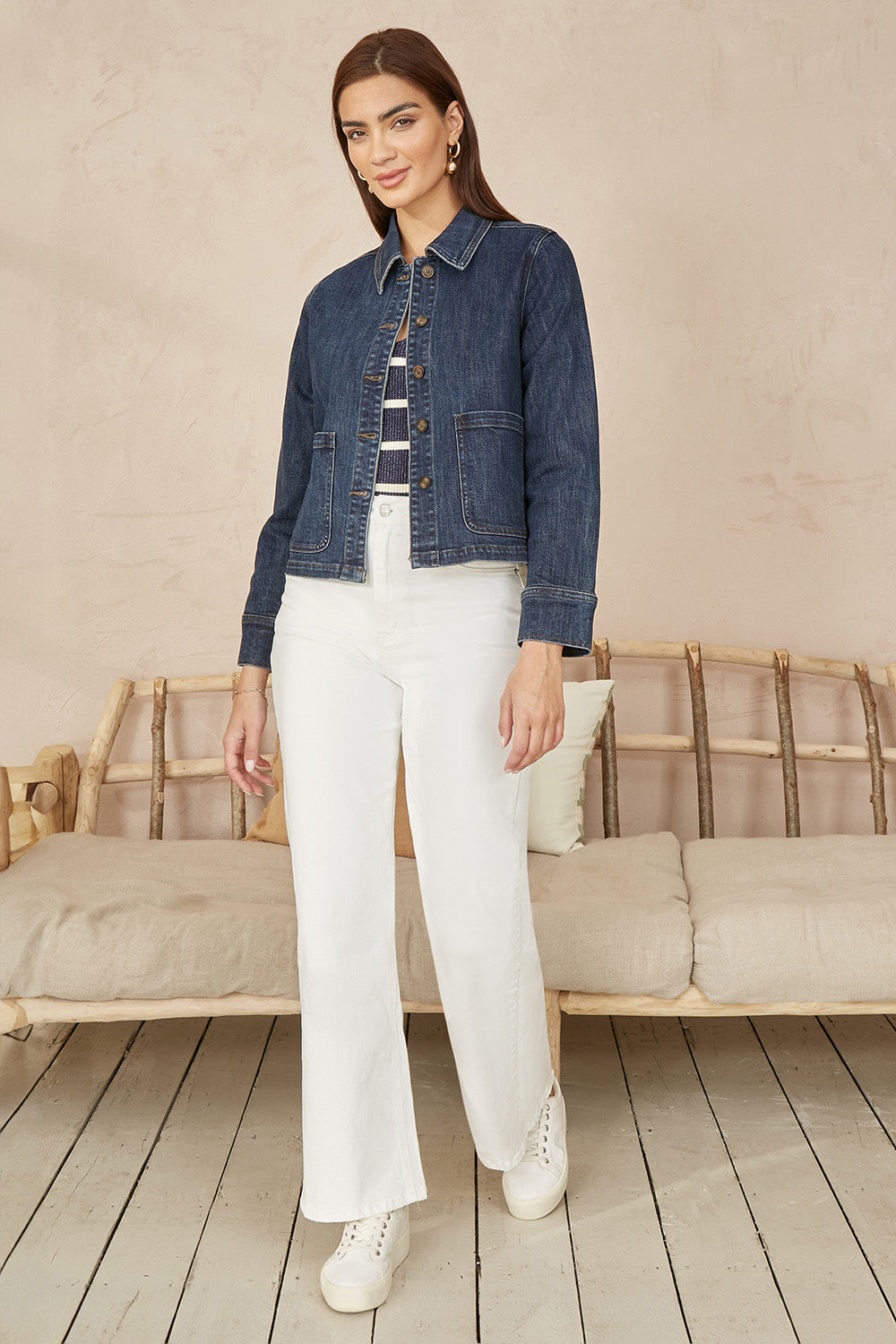 Yumi Blue Denim Jacket With Patch Pockets