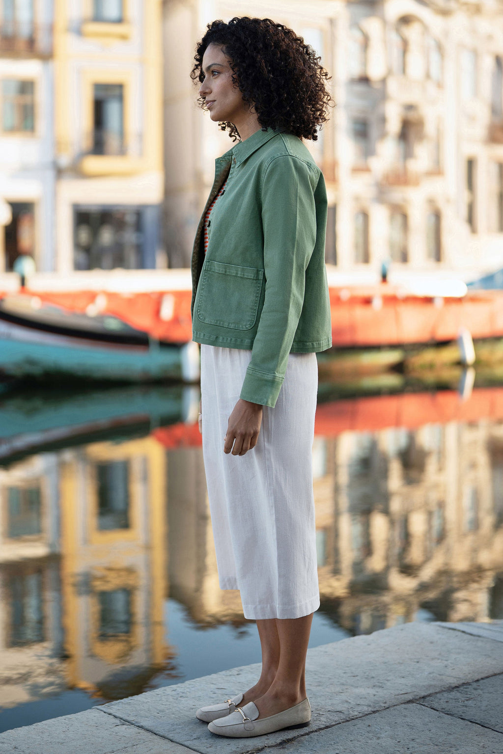 Yumi Green Canvas Jacket With Patch Pockets