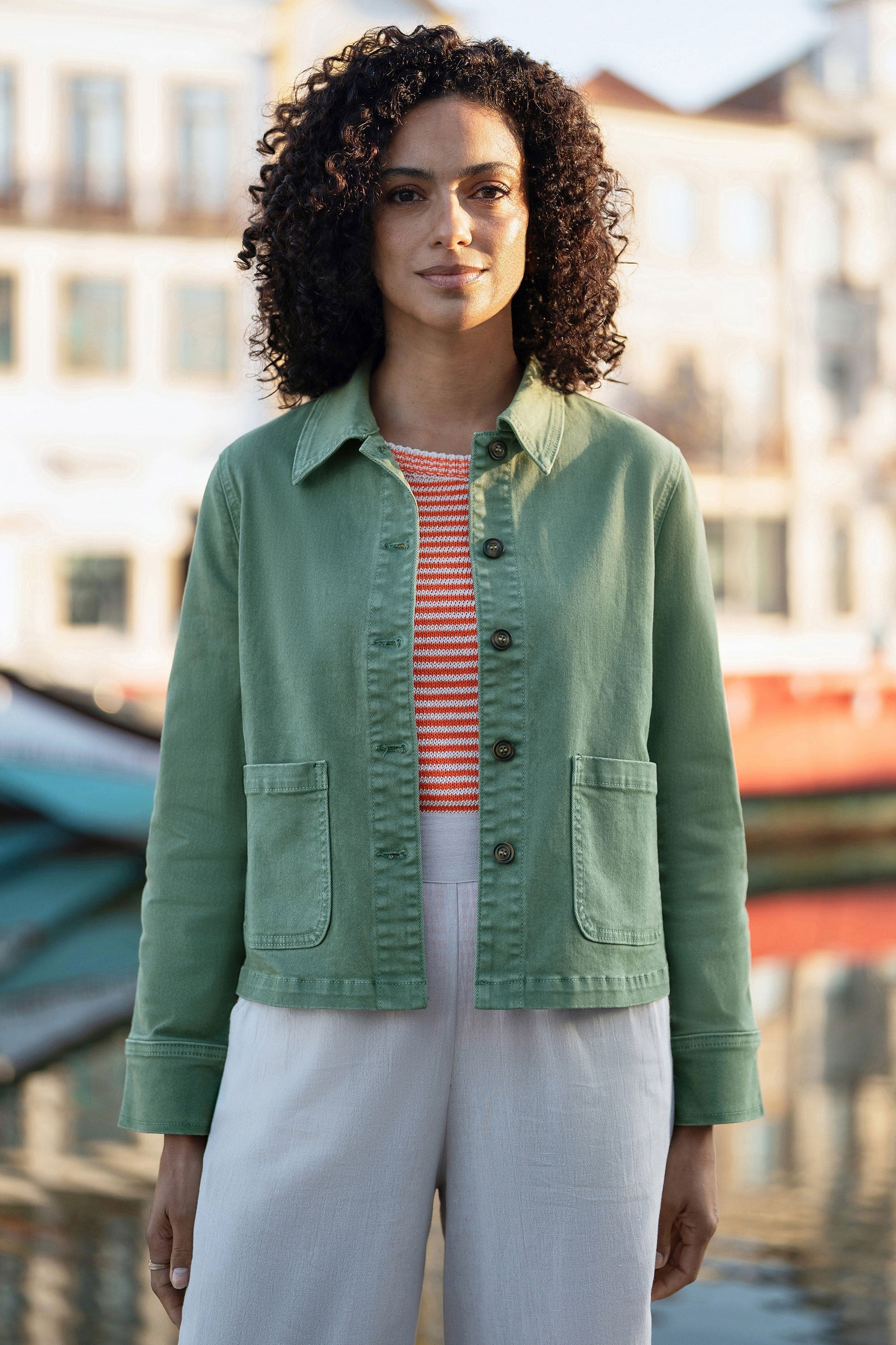 Yumi Green Canvas Jacket With Patch Pockets
