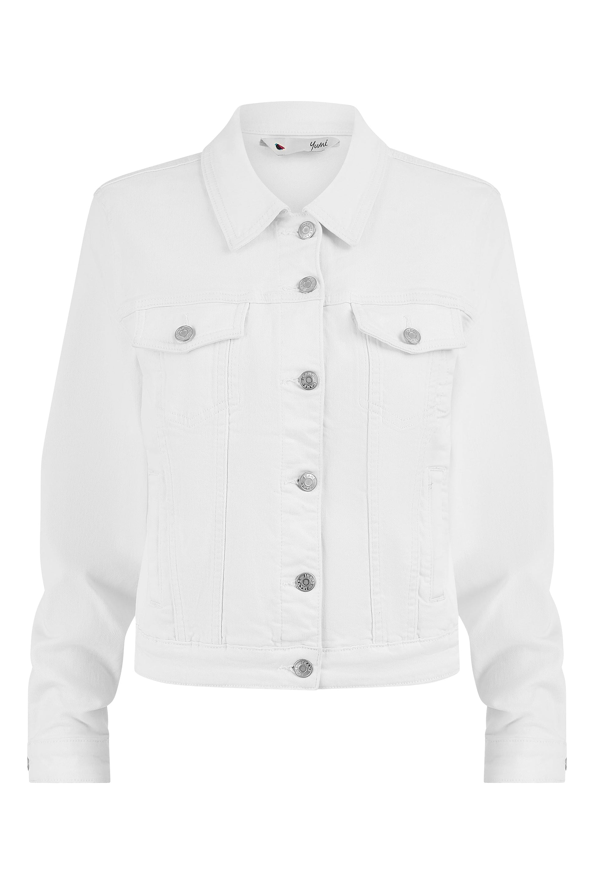Yumi White Stretch Cotton Denim Jacket