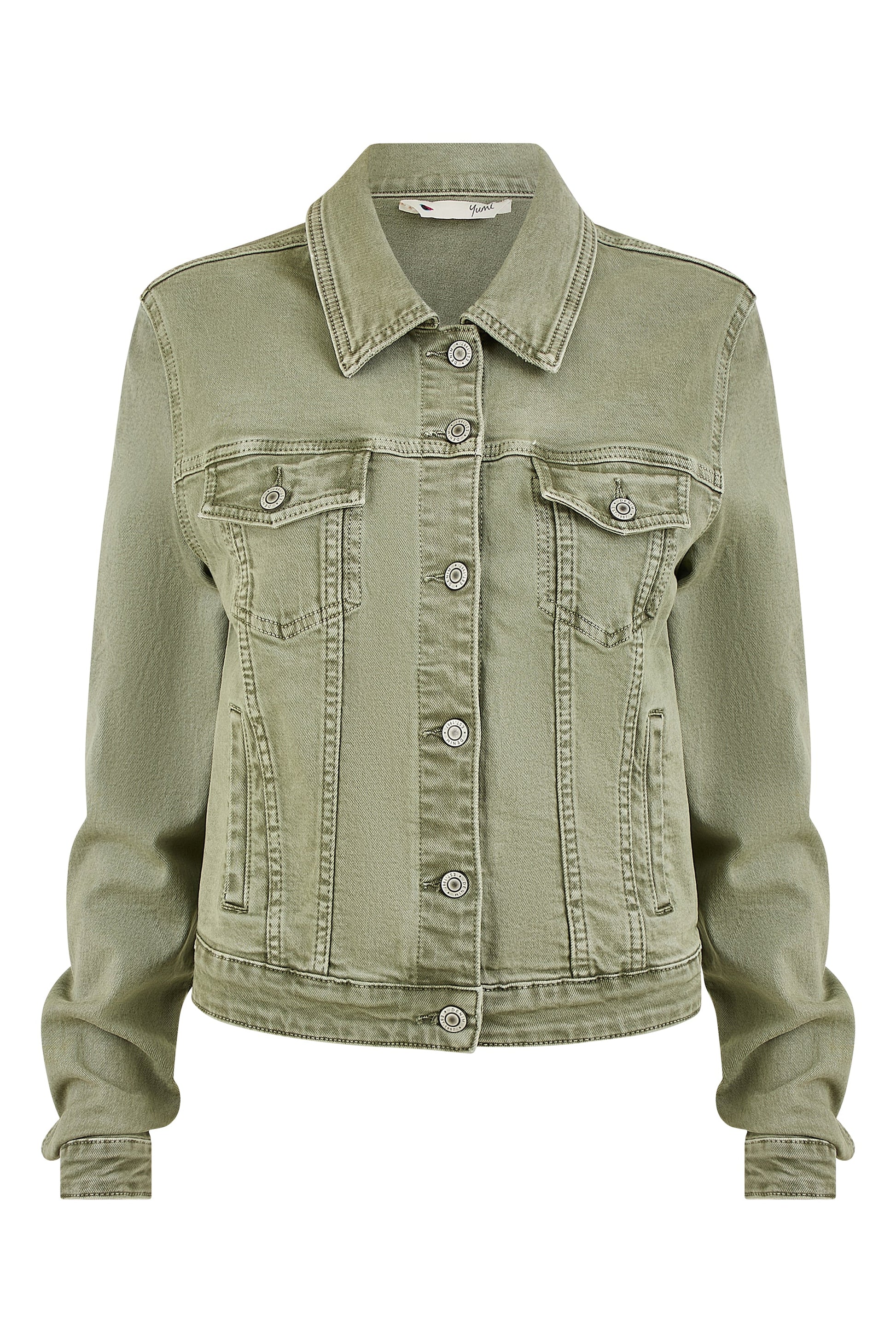 Yumi Green Stretch Cotton Denim Jacket