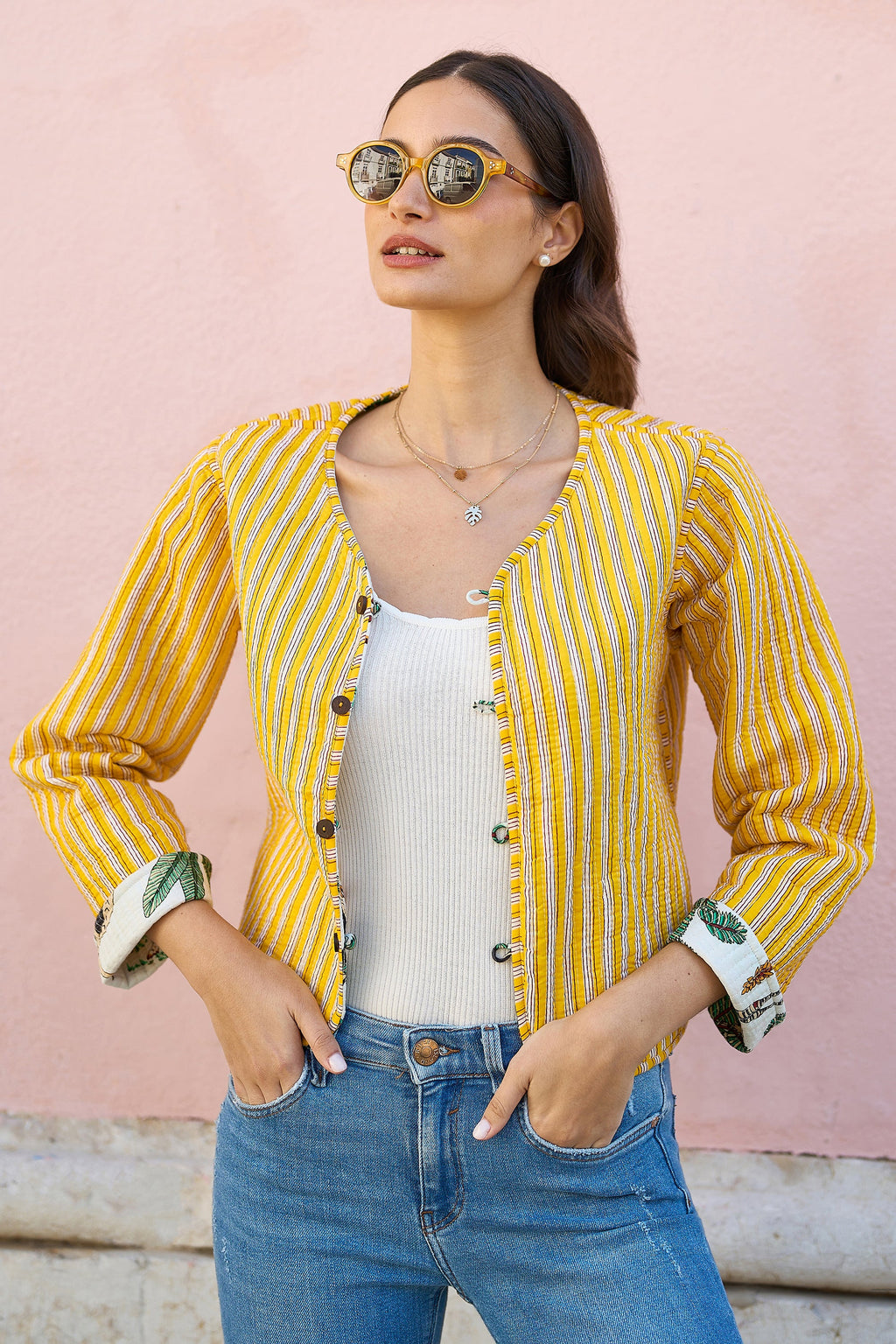 White Animal Reversible Cotton Quilted Jacket