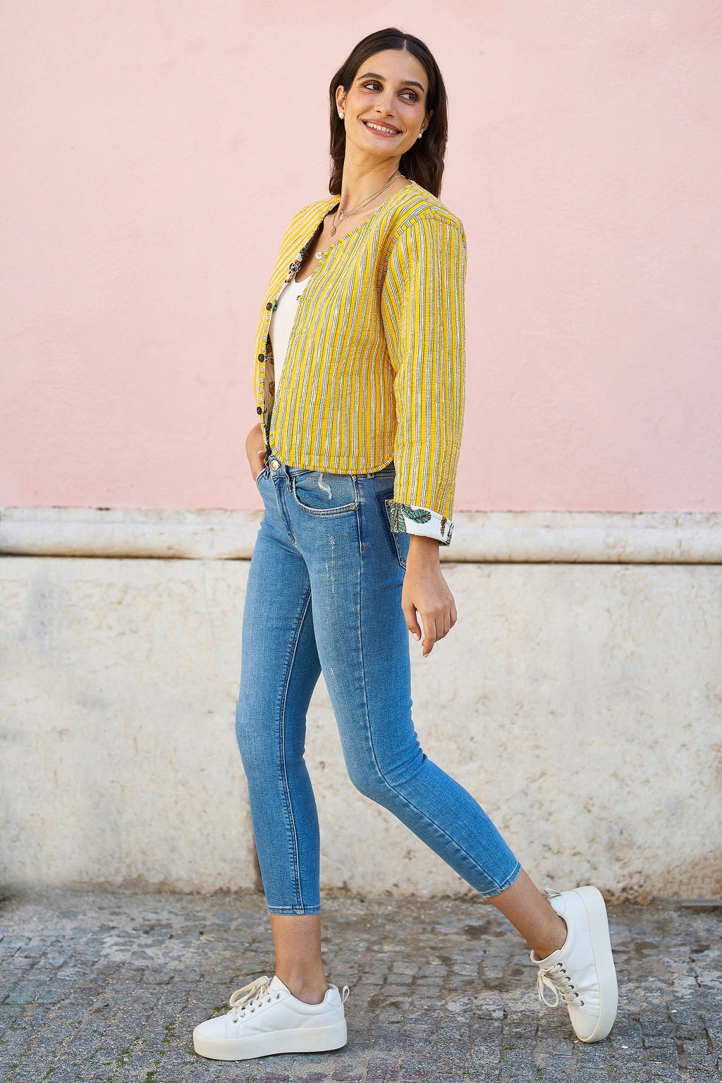 White Animal Reversible Cotton Quilted Jacket