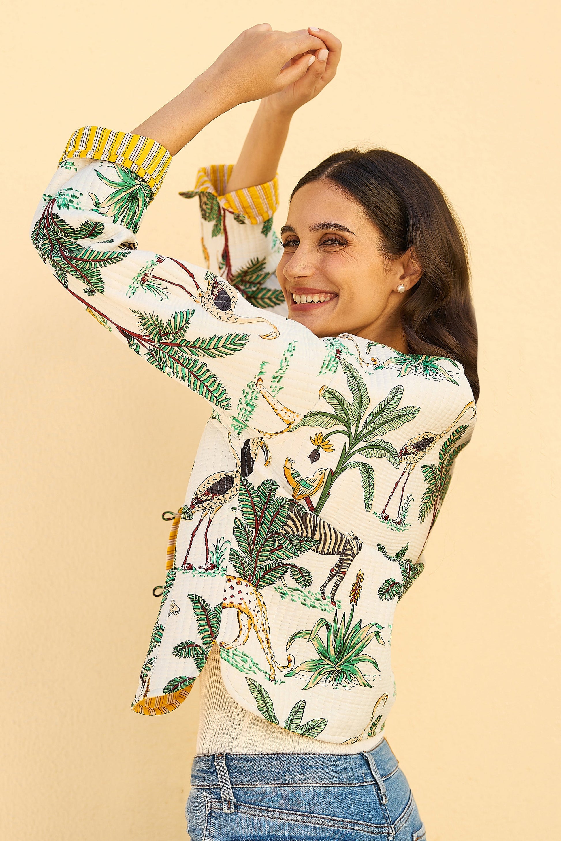 White Animal Reversible Cotton Quilted Jacket