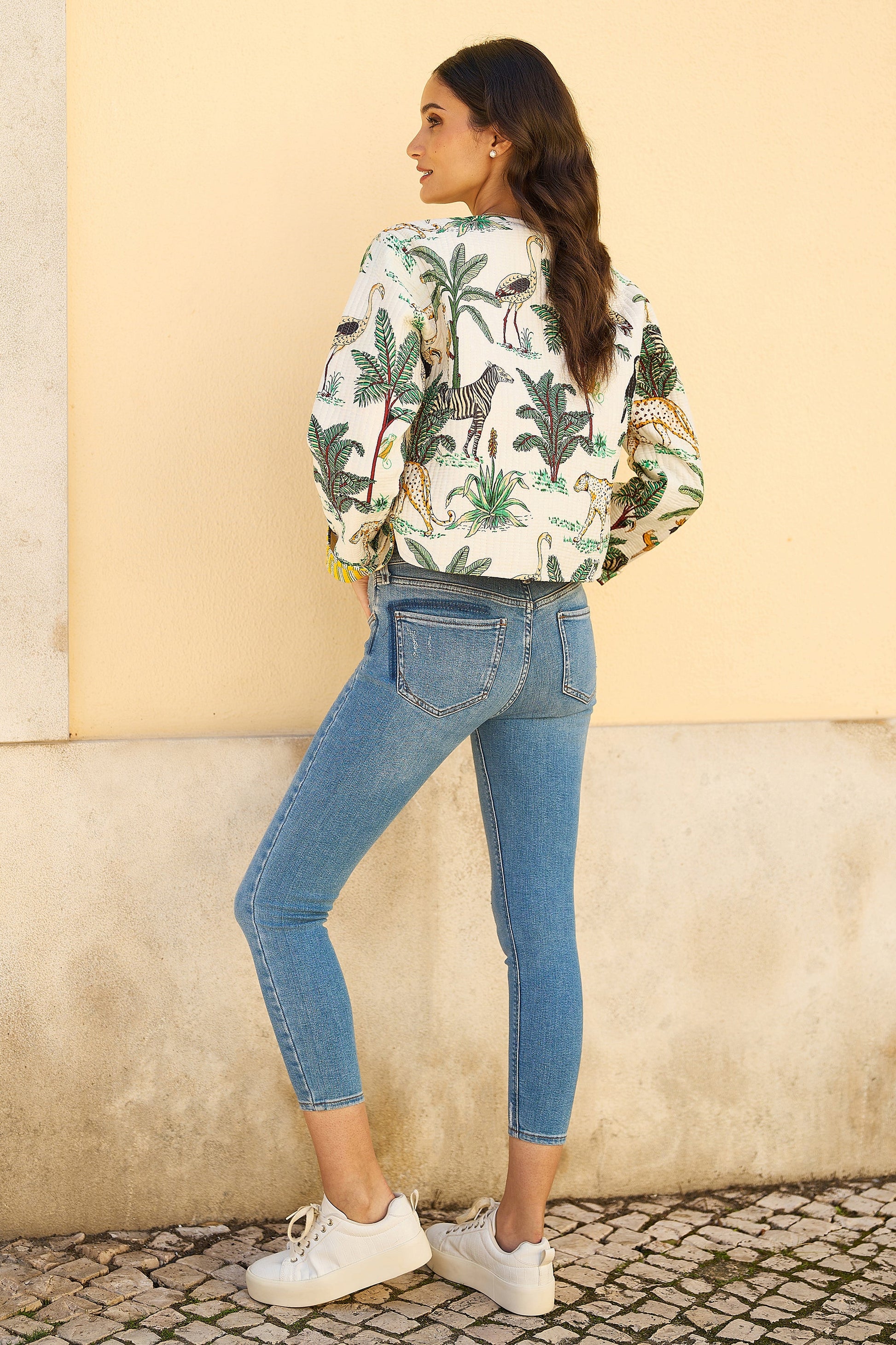 White Animal Reversible Cotton Quilted Jacket