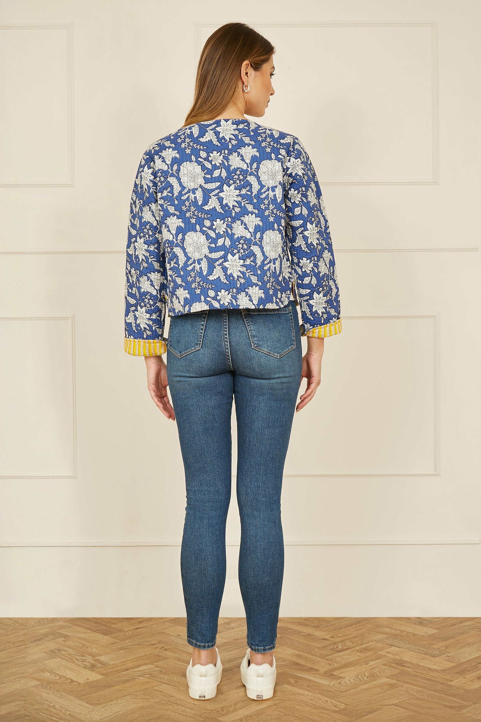 Blue Floral Reversible Cotton Quilted Jacket