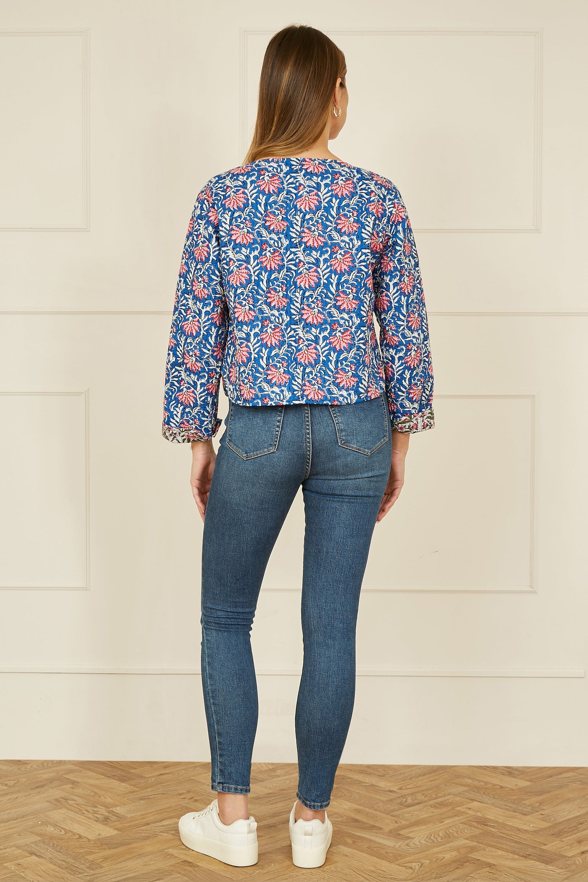 Blue Floral Reversible Cotton Quilted Jacket