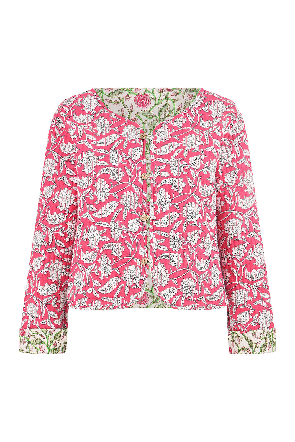 Pink Floral Reversible Cotton Quilted Jacket